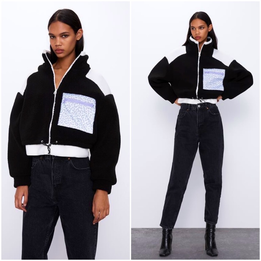 NWT ZARA Contrast Pocket Fleece Jacket